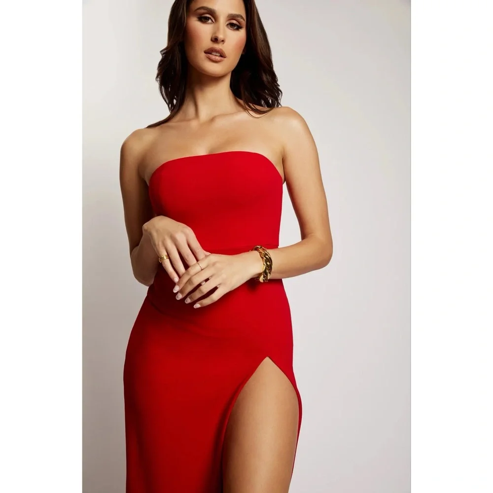 Meshki Red Strapless Maxi Dress - Picture 2 of 11